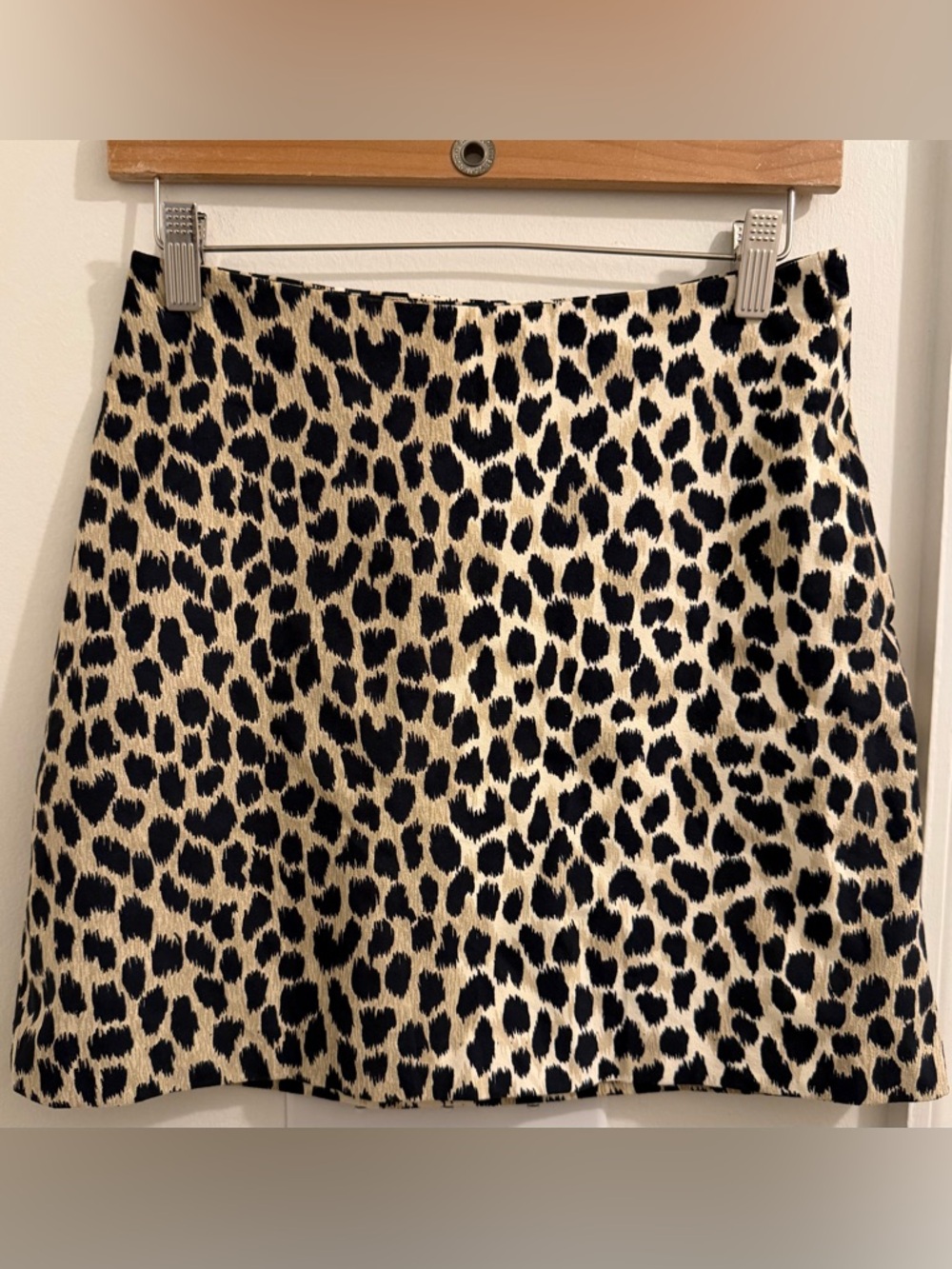 Mevista Leopard Print Mini Faux Suede Skirt in Black & Cream